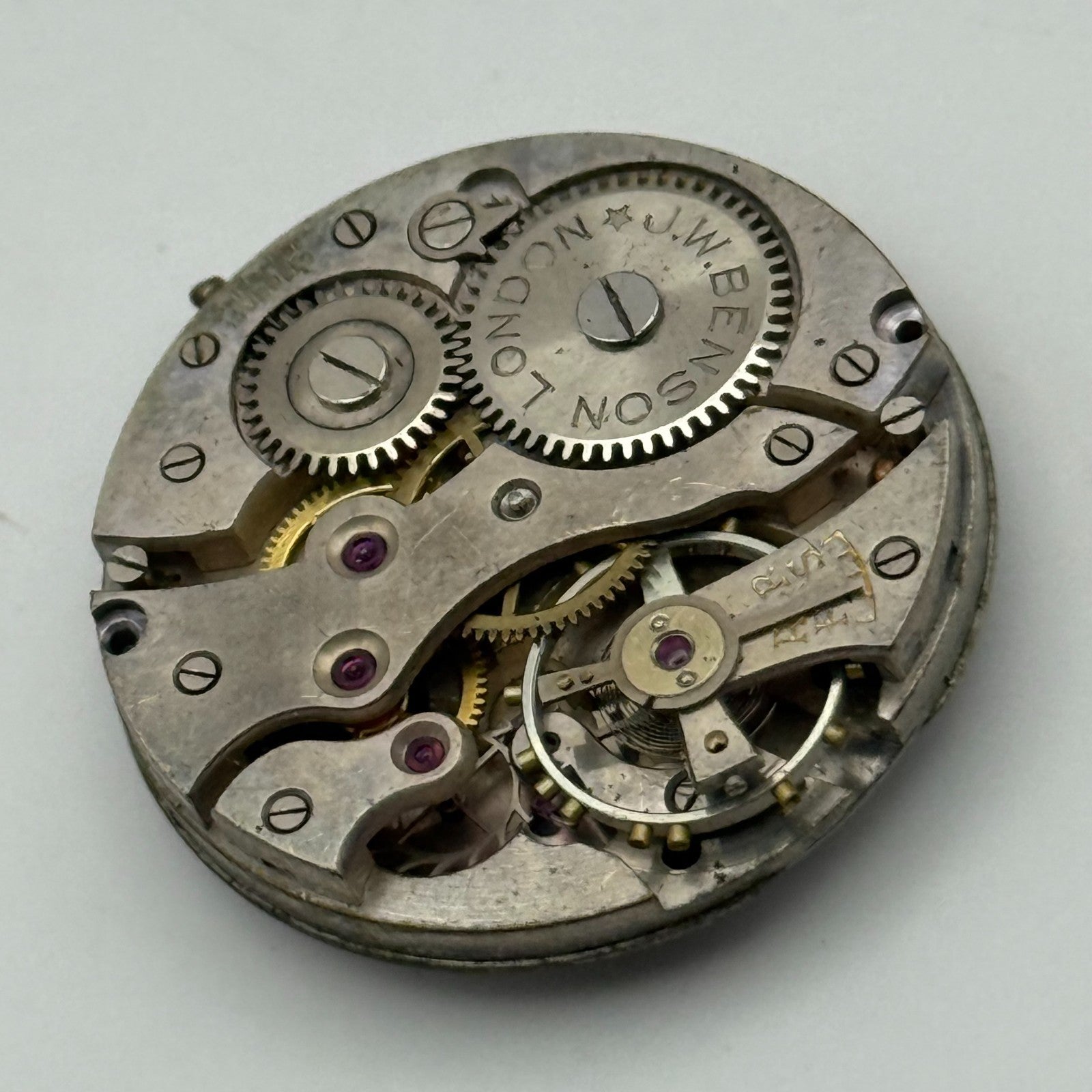 J W Benson Trench 15 Jewels Watch Movement Manual Wind Vintage Parts 27.1mm