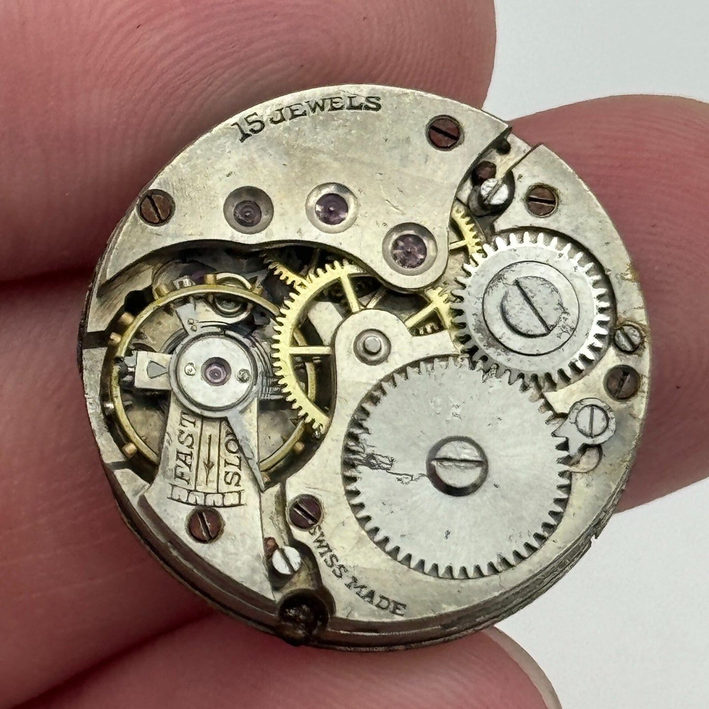 23.7mm Unidentified 15 Jewels Swiss Trench Watch Movement Manual Wind PARTS