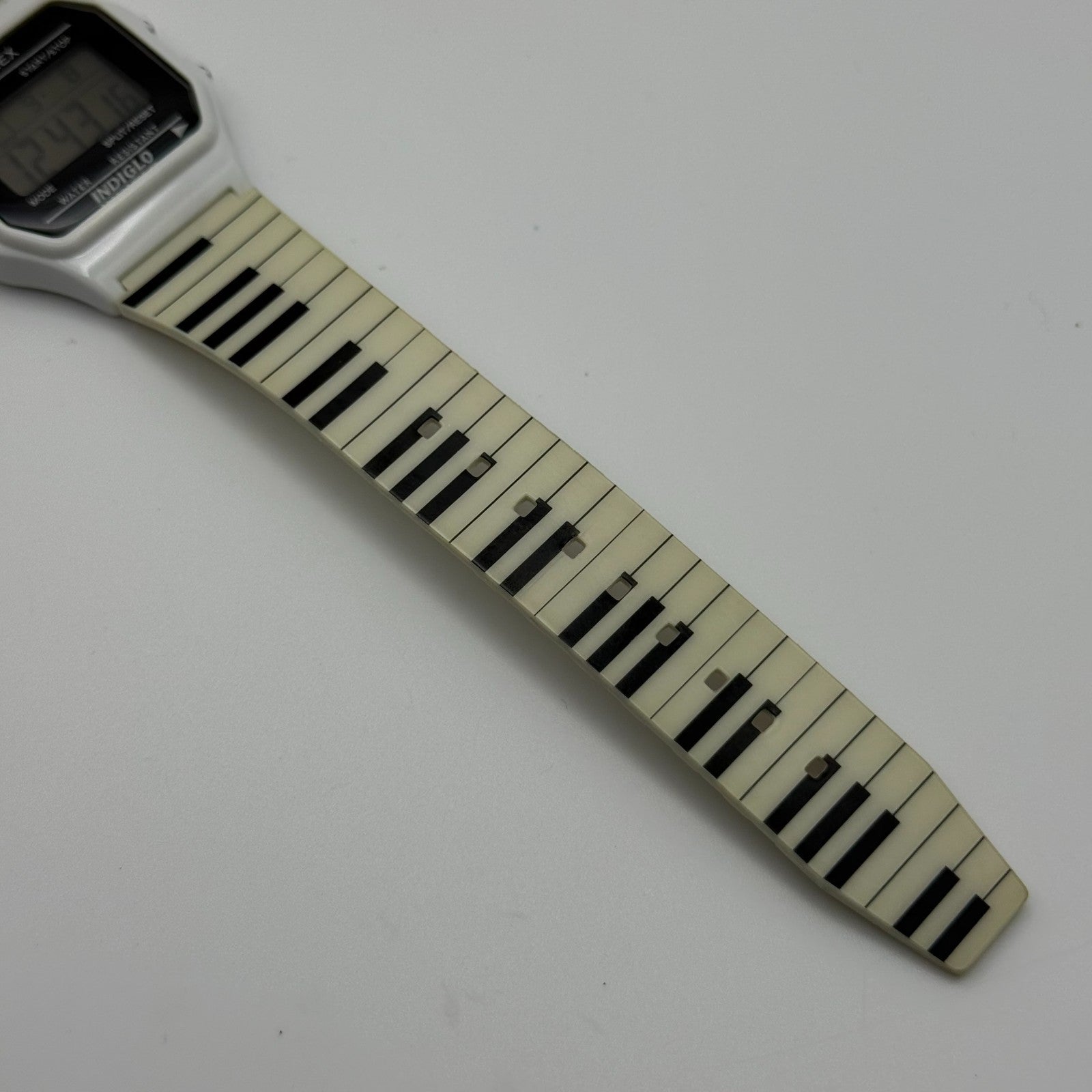 Timex Indiglo Digital Quartz Watch Piano Strap White Black Strap Working 34mm
