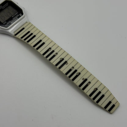 Timex Indiglo Digital Quartz Watch Piano Strap White Black Strap Working 34mm