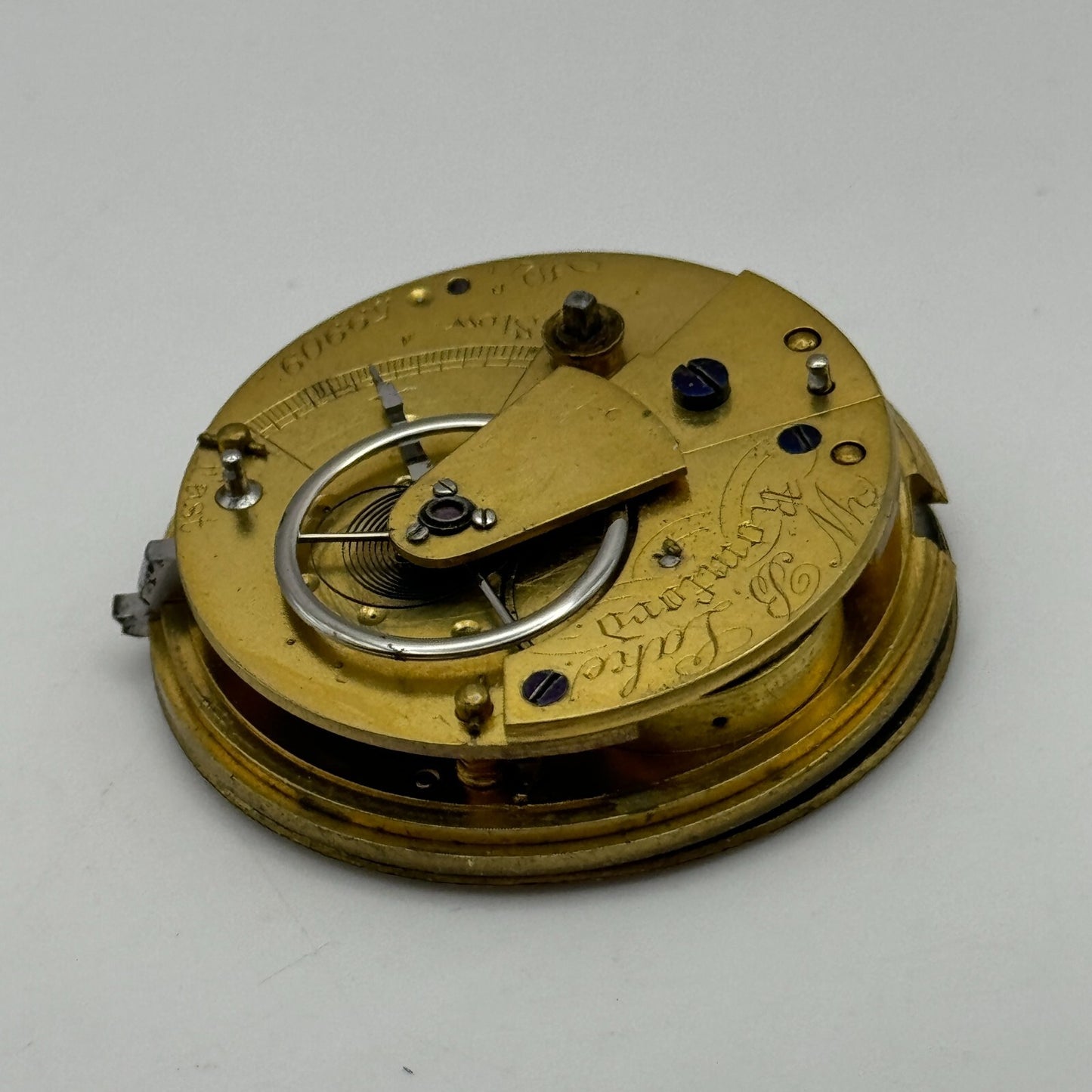 39.7mm W B Lahe Romford Antique English Fusee Pocket Watch Movement PARTS SPARES