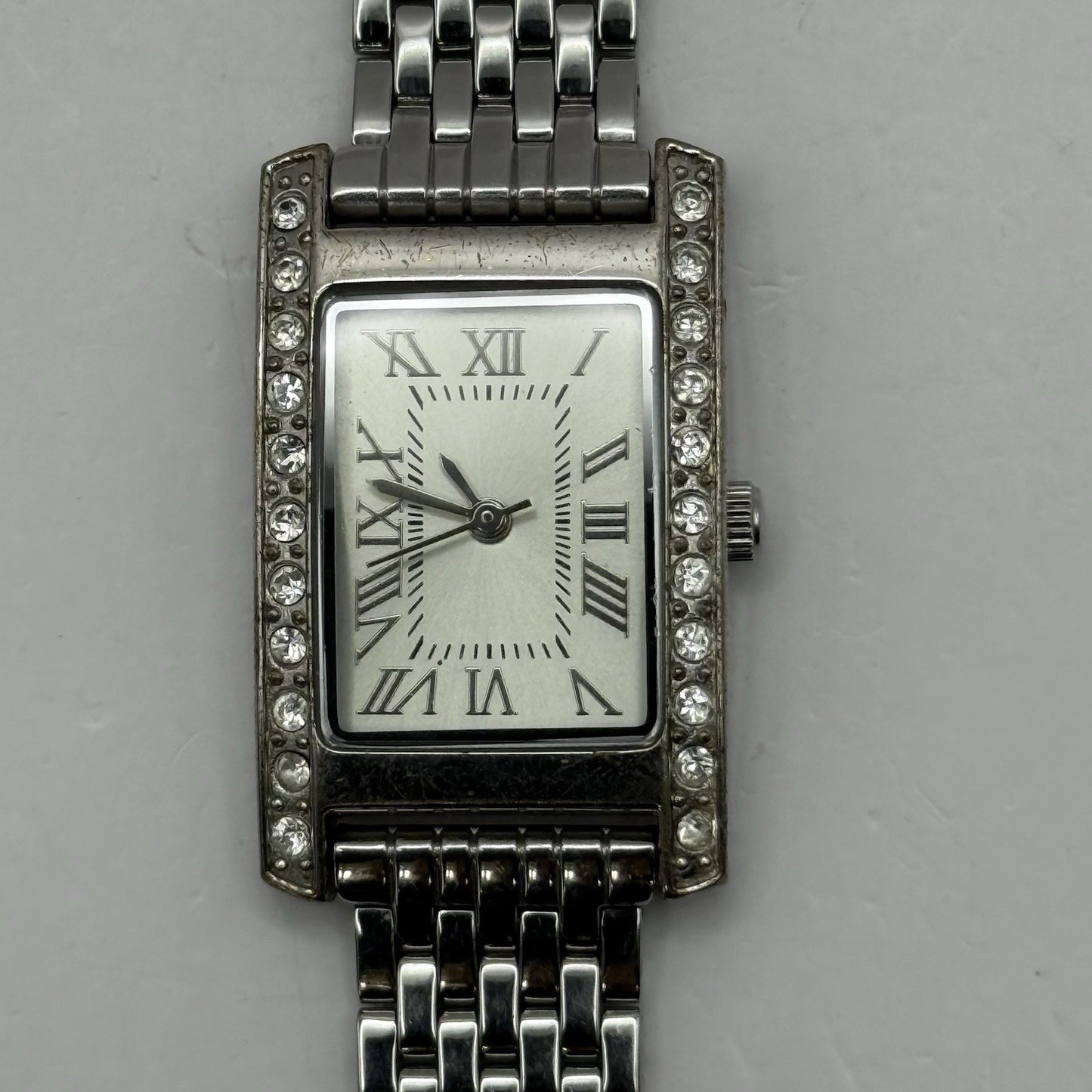 20mm Working Ladies M&S Silver Tone Jewelled Quartz Watch Broken Strap