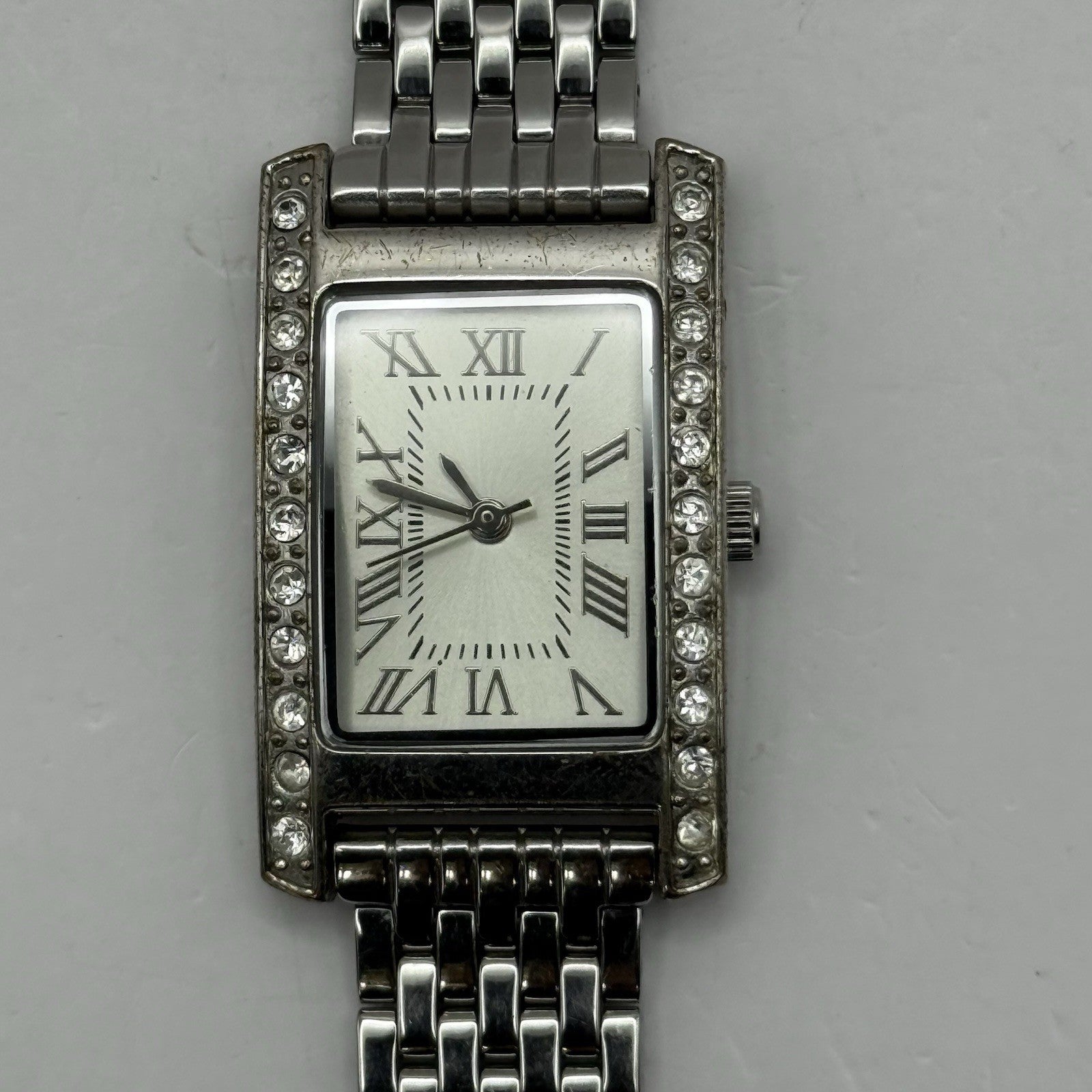 20mm Working Ladies M&S Silver Tone Jewelled Quartz Watch Broken Strap
