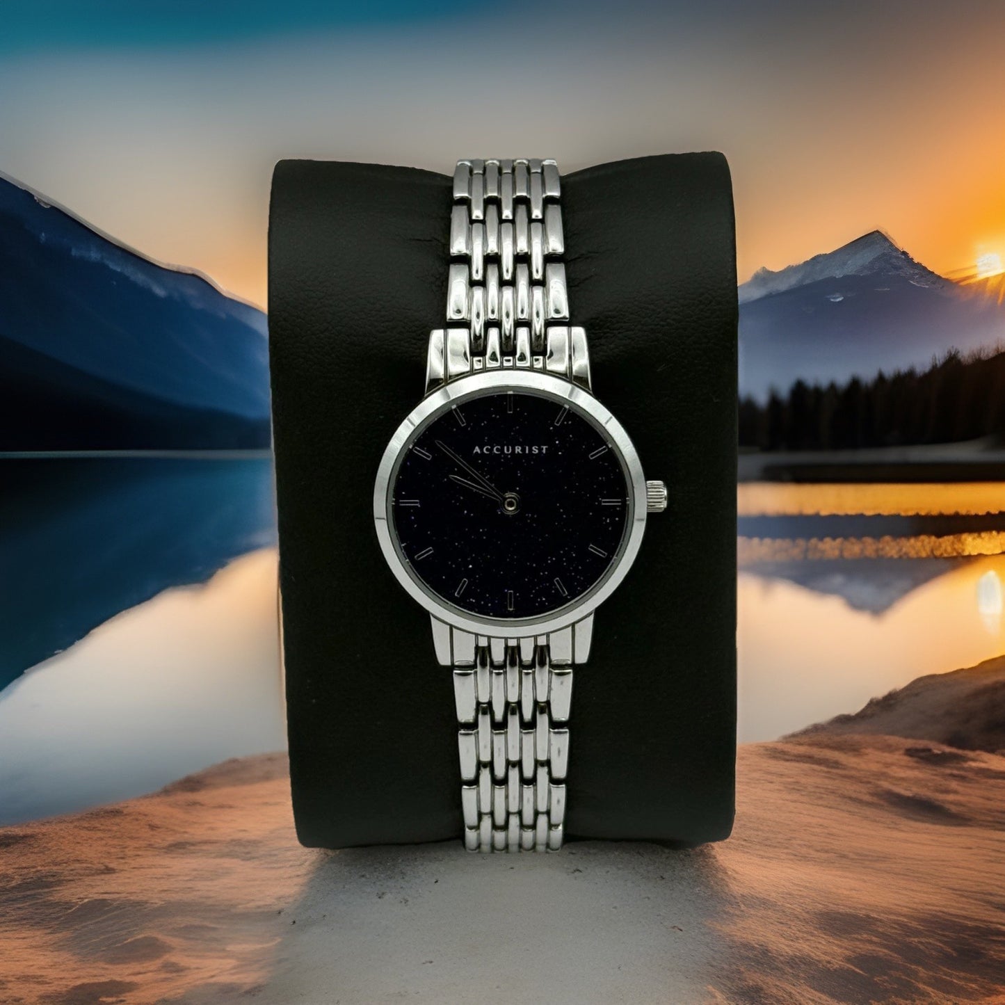 Accurist Ladies Quartz Watch Sparkle Dial Silver Steel Bracelet Working 25mm