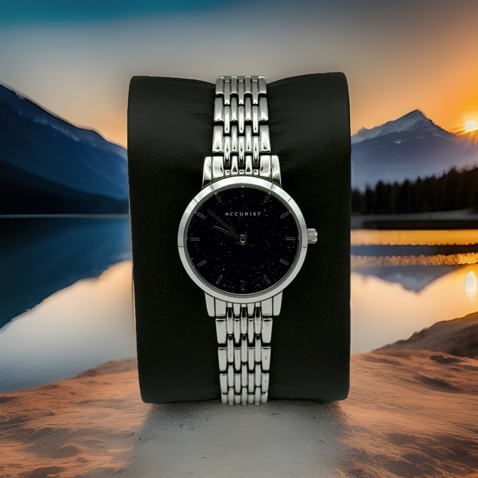 Accurist Ladies Quartz Watch Sparkle Dial Silver Steel Bracelet Working 25mm