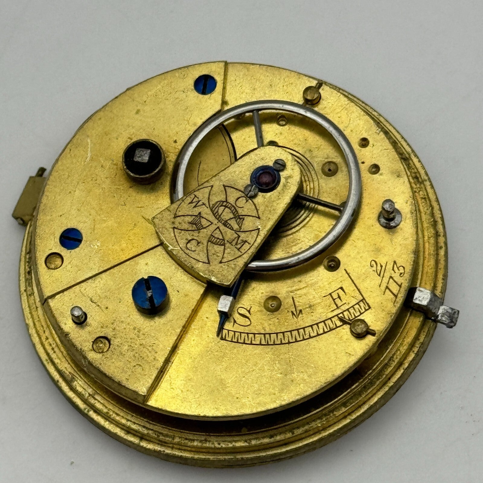 42.9mm Antique CWMC/S Wigston Coventry Cooperative Pocket Watch Movement PARTS