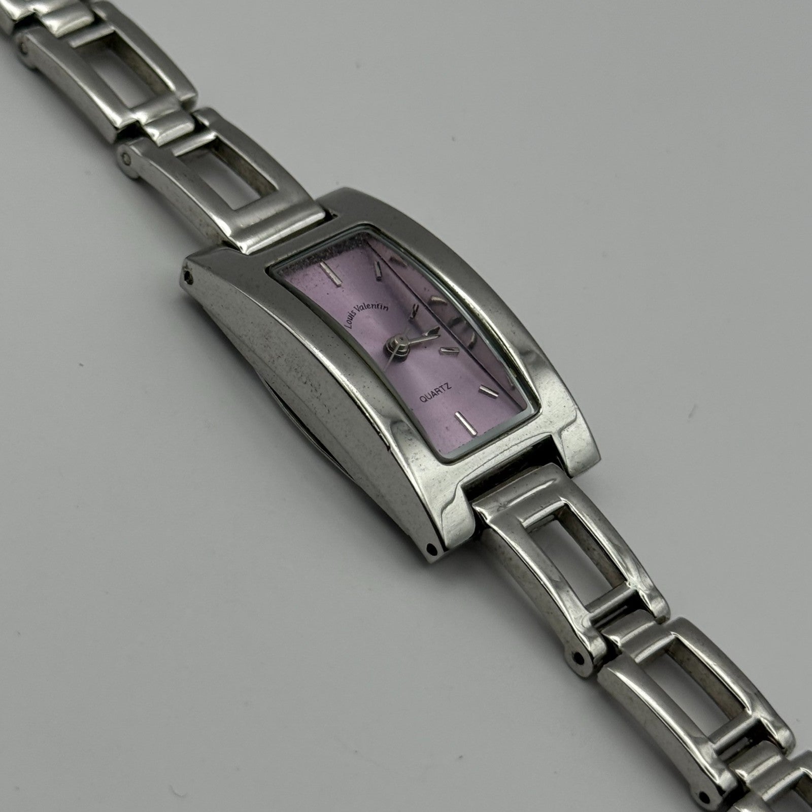 Louis Valentine Ladies Quartz Watch Purple Dial Silver Tone Japan Working 19mm