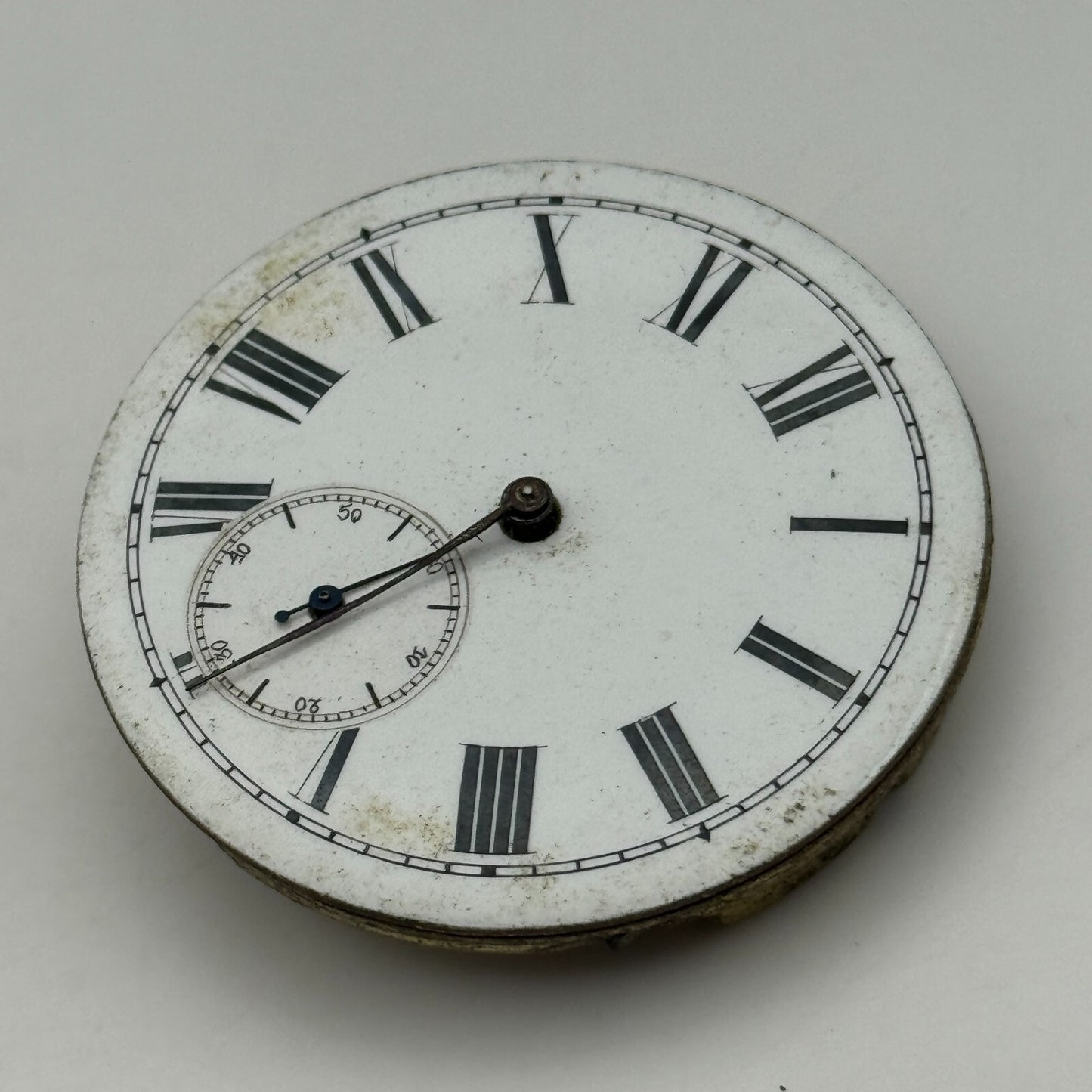 47.6mm Antique Unidentified Key Wound Pocket Watch Movement Dial PARTS REPAIR