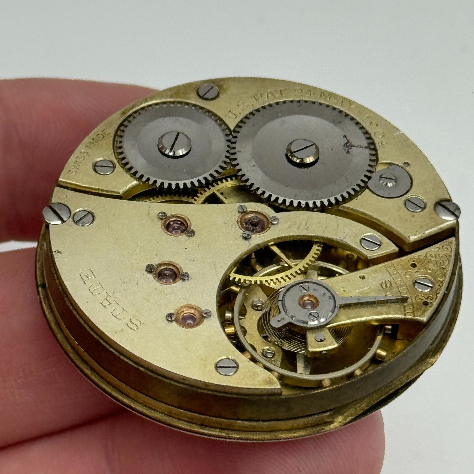 43mm Antique State US PAT.24MAY-1904 Swiss Hunter Pocket Watch Movement PARTS