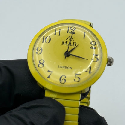 MAB Ladies Yellow Quartz Watch Stretch Band London Working 29mm New Battery