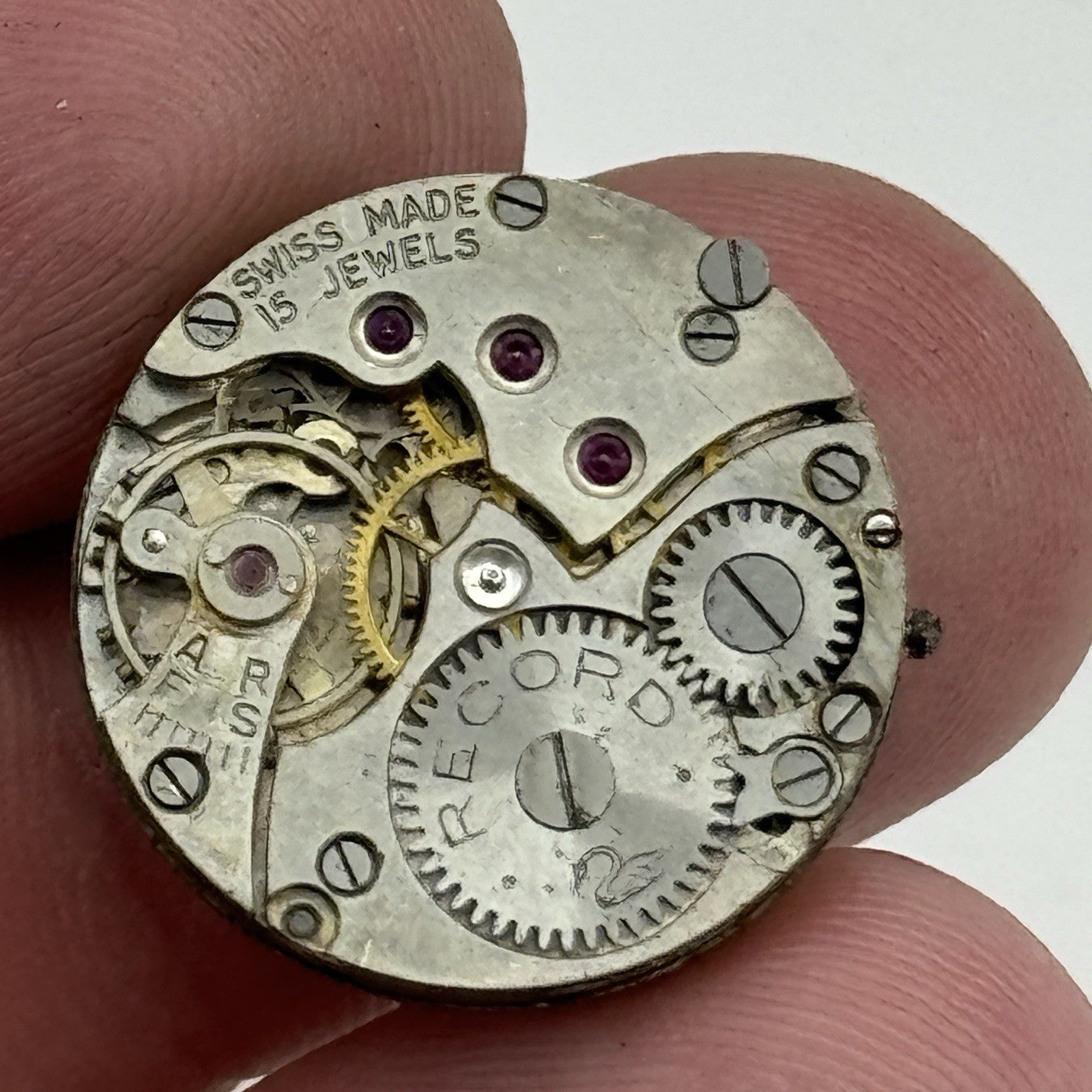 19.6mm Record 15 Jewels Swiss Manual Wind Watch Movement Vintage PARTS SPARES