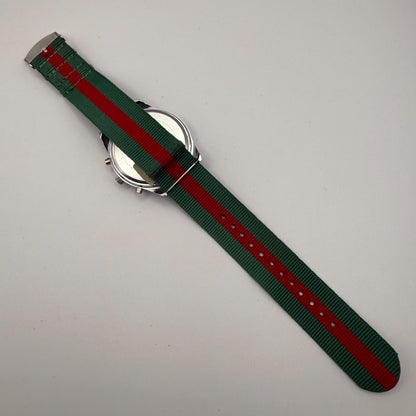 Jhon Star Men’s Quartz Watch Chronograph Gold Dial Green Red Strap Working 45mm