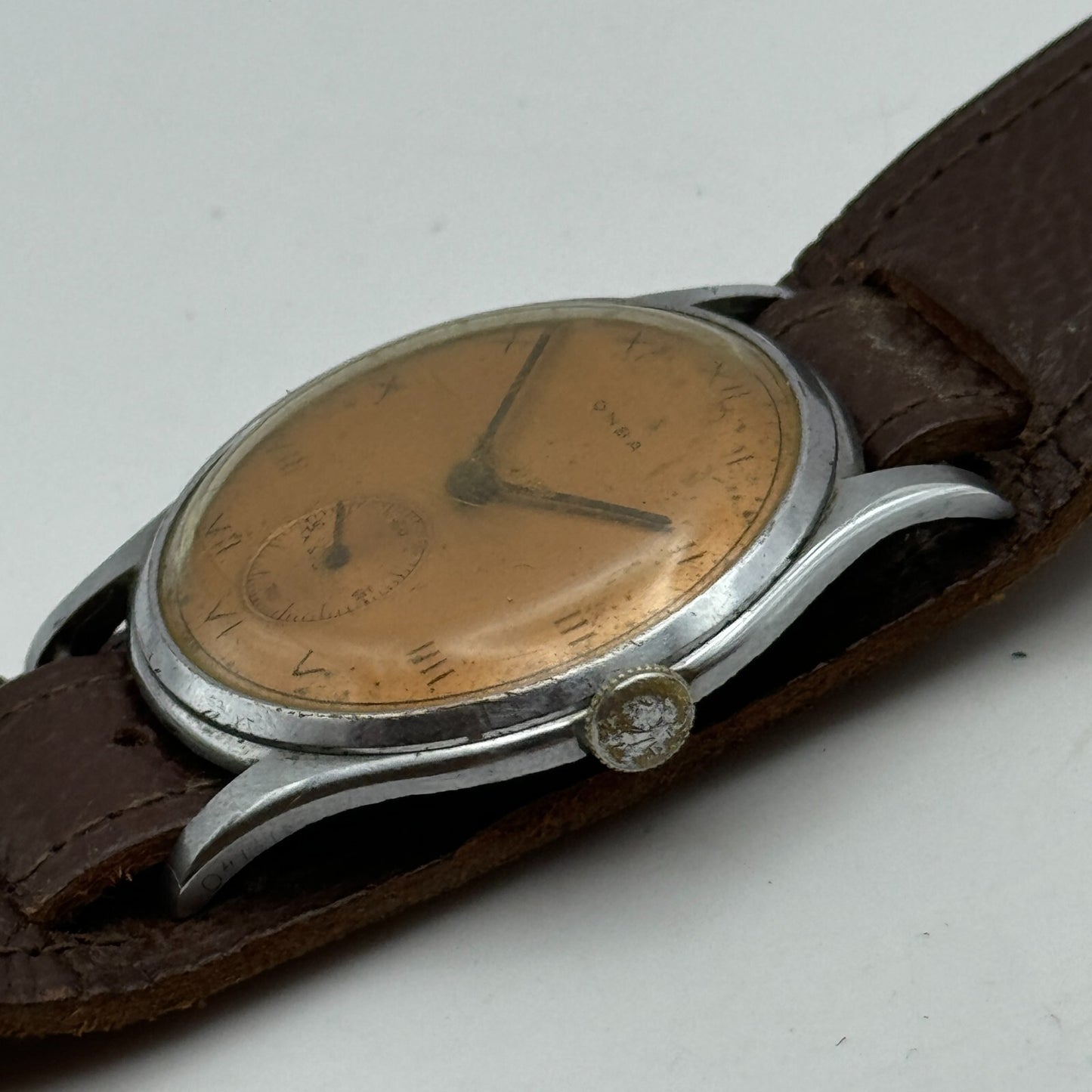 34mm Men’s Vintage Onsa Bund Strap Salmon Dial Manual Wind Watch TO RESTORE