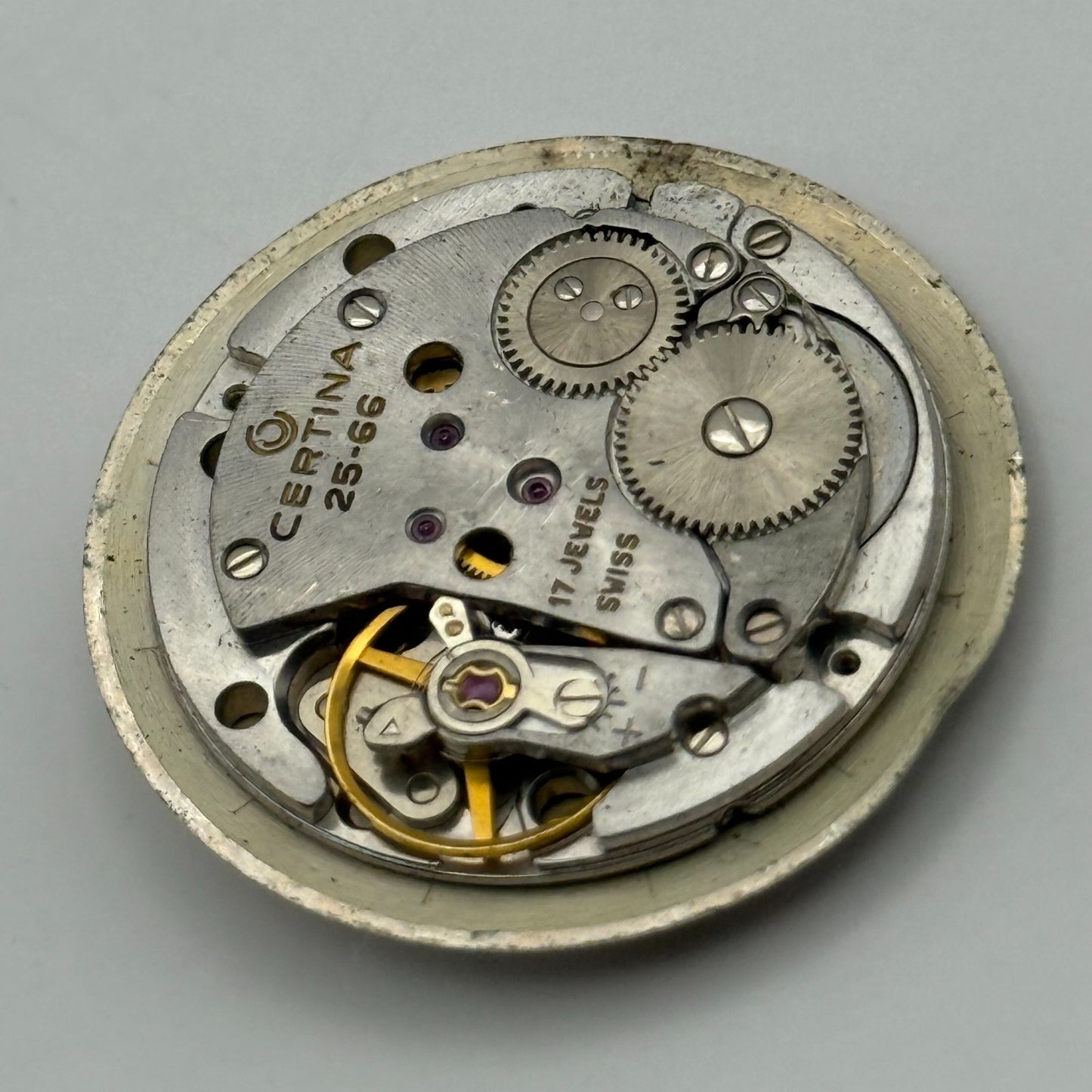 Certina 25-66 Watch Movement Manual Wind Vintage Swiss 17 Jewels Parts 25.8mm
