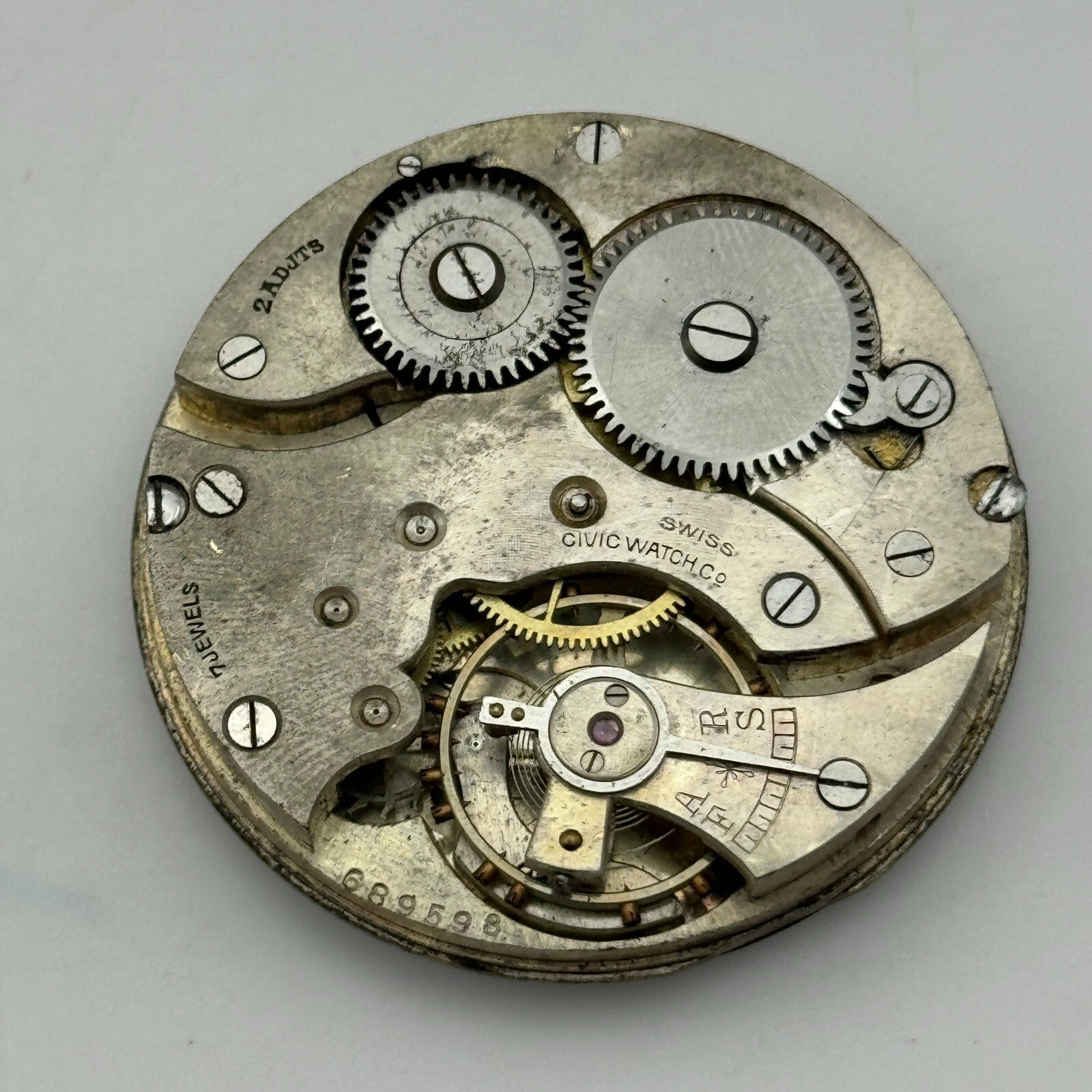 42.8mm Vintage Civic Watch Co 7 Jewels Swiss Hunter Pocket Watch Movement PARTS