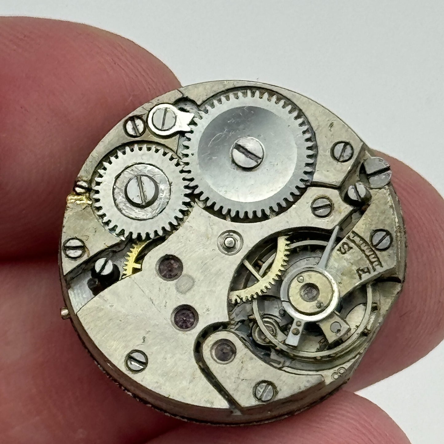 24.1mm Unidentified Manual Wind Trench Watch Movement Dial Hands Vintage PARTS
