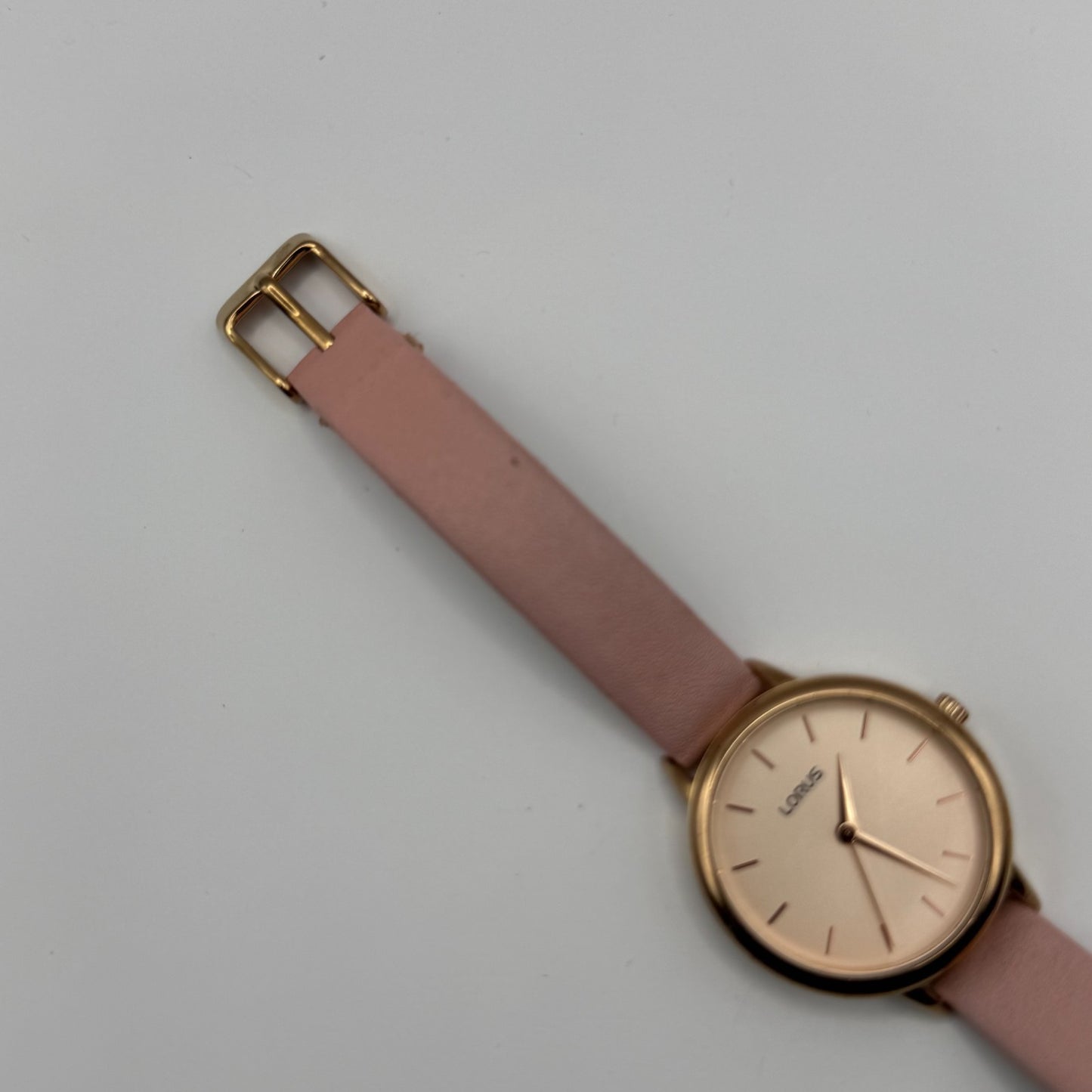 Lorus Ladies Quartz Watch Gold Tone Case Pink Leather Strap Japan Working 30mm