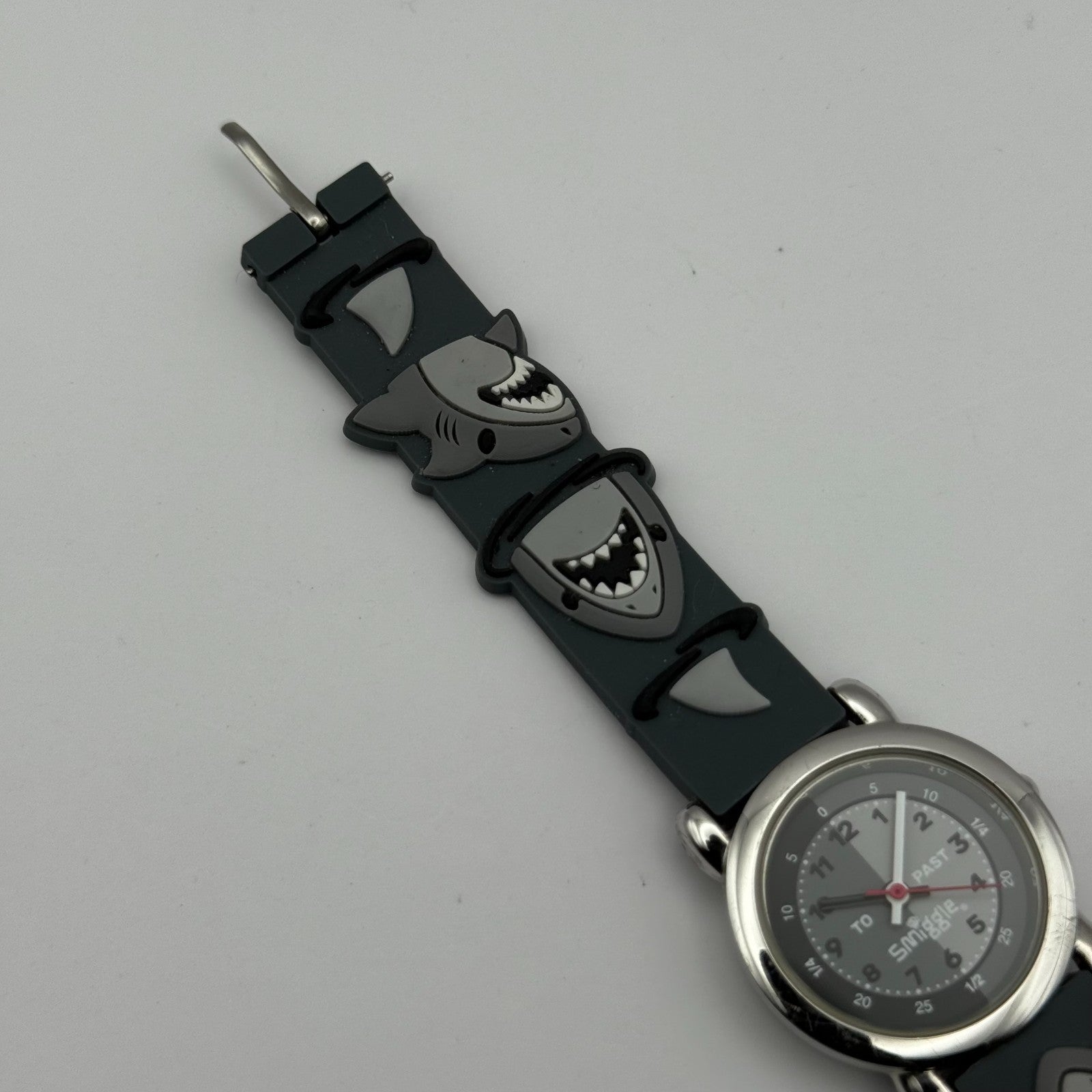 Smiggle Kids Quartz Watch Grey Dial Shark Print Strap Working 27mm NO CLASP