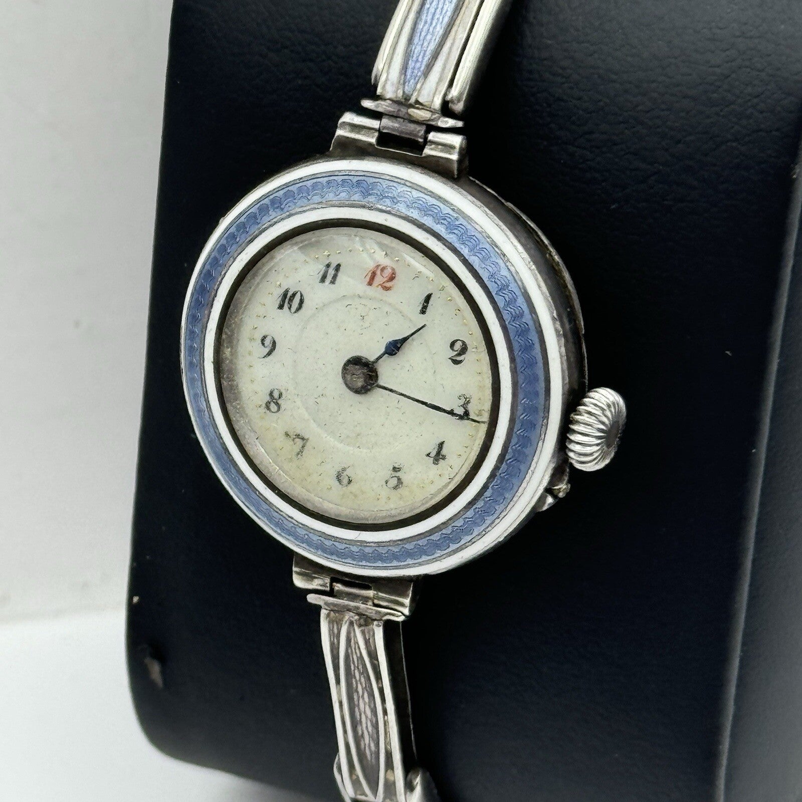 Pin Set Vintage Blue Enamel Sterling Silver 925 Ladies Trench Watch TO RESTORE