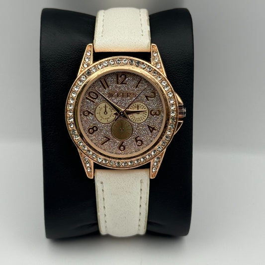 Tikkers Ladies Quartz Watch Subdial Crystal Accents Case Japan Working 32mm