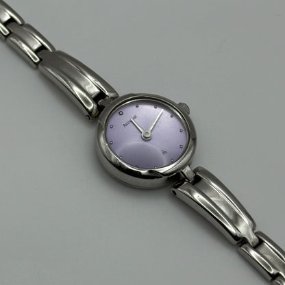 Working Accurist Ladies Purple Dial Silver Tone 19mm Quartz Watch LB327 Japan