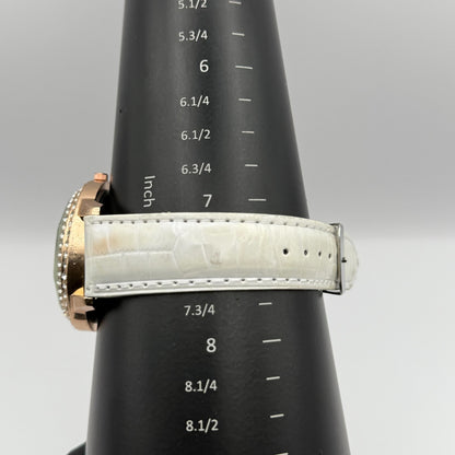 Gerryda Ladies Quartz Watch Rose Gold Crystal Accents White Strap Working 43mm