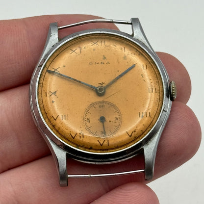 34mm Men’s Vintage Onsa Bund Strap Salmon Dial Manual Wind Watch TO RESTORE