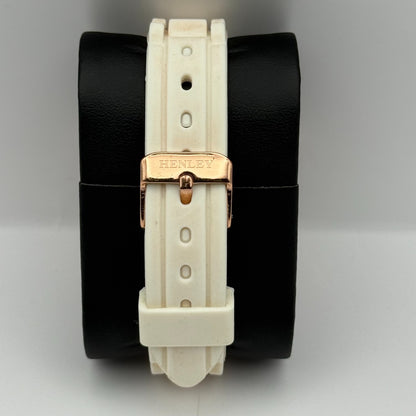 Henley Ladies Quartz Watch White Dial Rose Gold Tone Case Japan Working 40mm