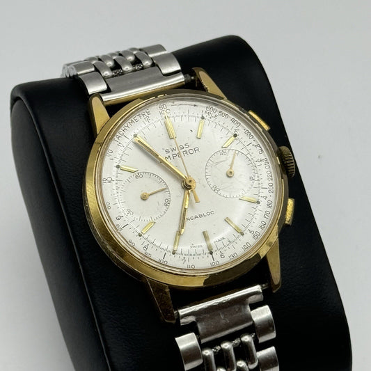 Vintage Swiss Emperor Valjoux 7730 Chronograph Watch Ollech & Wajs TO RESTORE