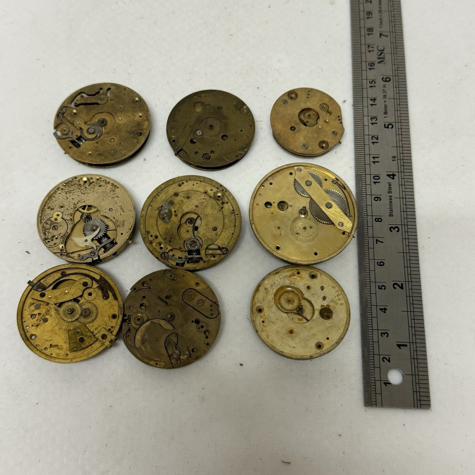 9 x Antique Partial Pocket Watch Movements Parts Repair Watchmakers Job Lot