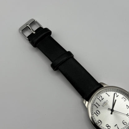 Limit 1912 Ladies Quartz Watch Silver Dial Black Strap Working 34mm New Battery