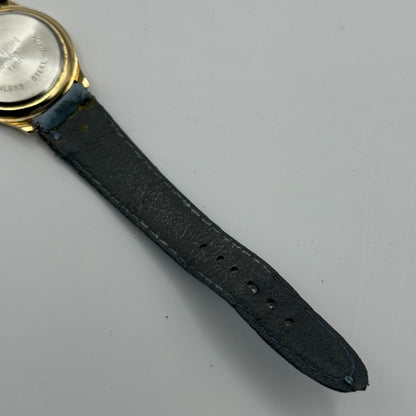 Citron Ladies Quartz Watch Dolphin Dial Gold Tone Blue Strap Working 35mm