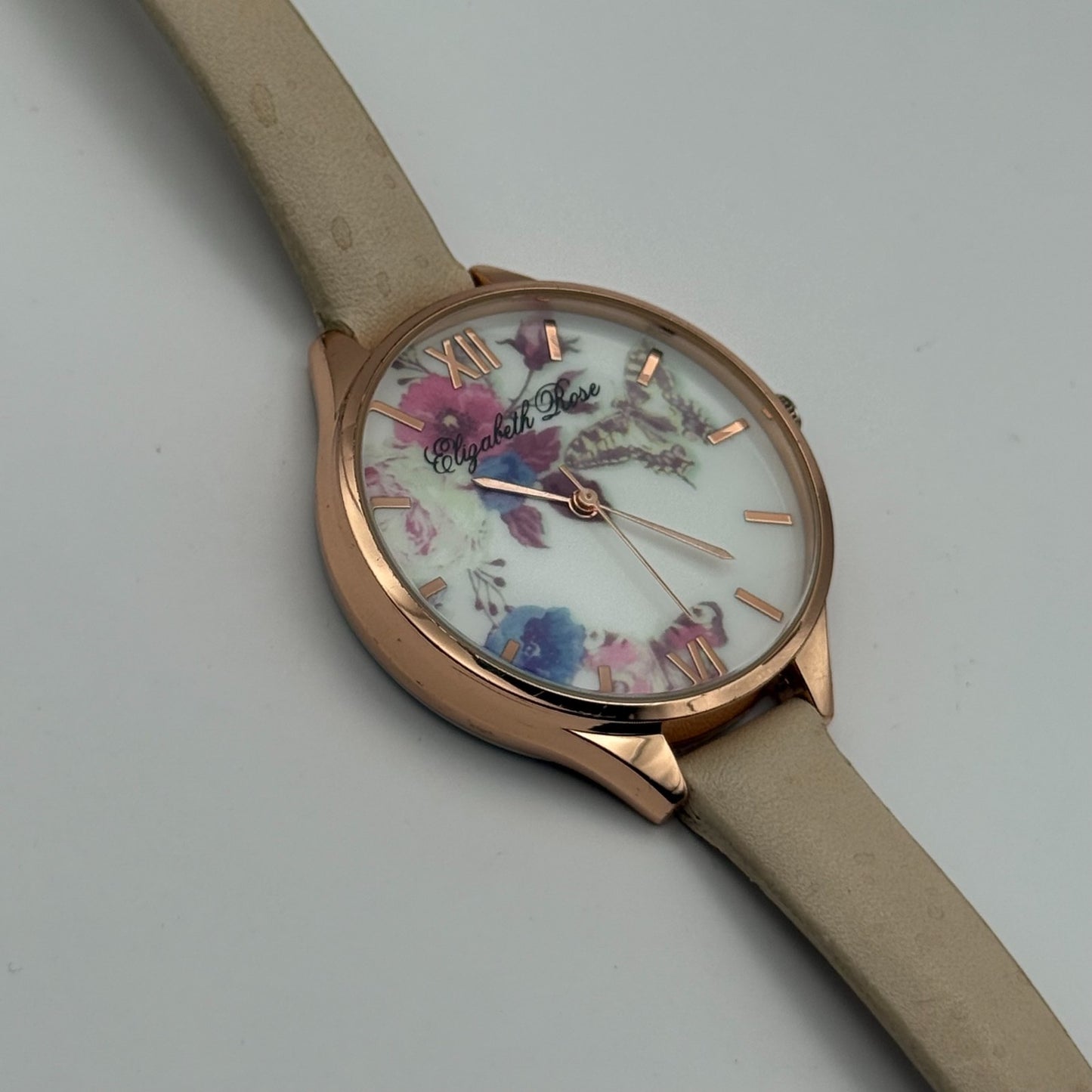 Elizabeth Rose Ladies Quartz Watch Floral Dial Rose Gold Tone Working 36mm