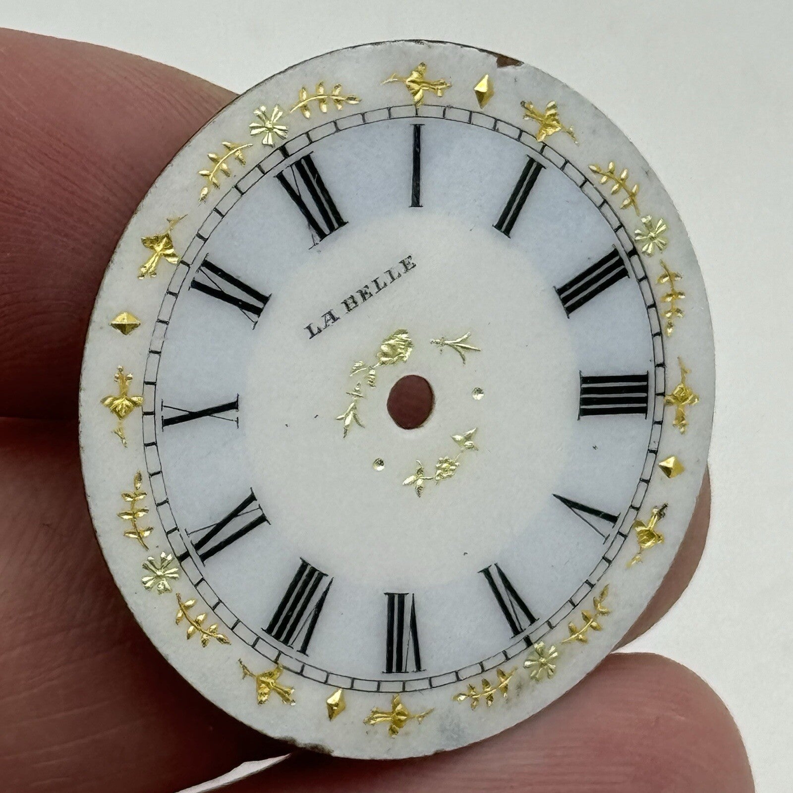 32.7mm Antique La Belle Beautiful Porcelain Patterned Pocket Watch Dial Spares