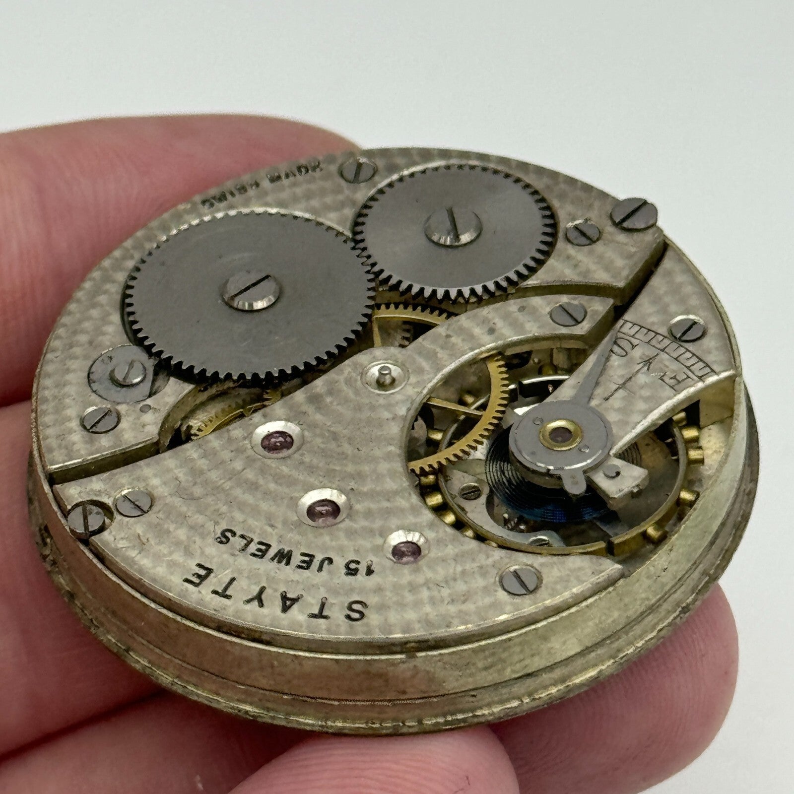 43mm Vintage Stayte 15 Jewels Swiss Made Pocket Watch Movement PARTS REPAIR
