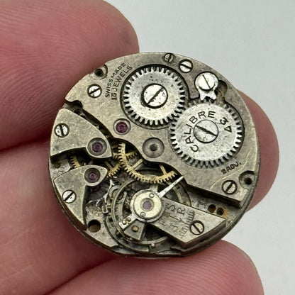 23.6mm Calibre 34 Swiss 15 Jewels Manual Wind Watch Movement Vintage PARTS SPARE
