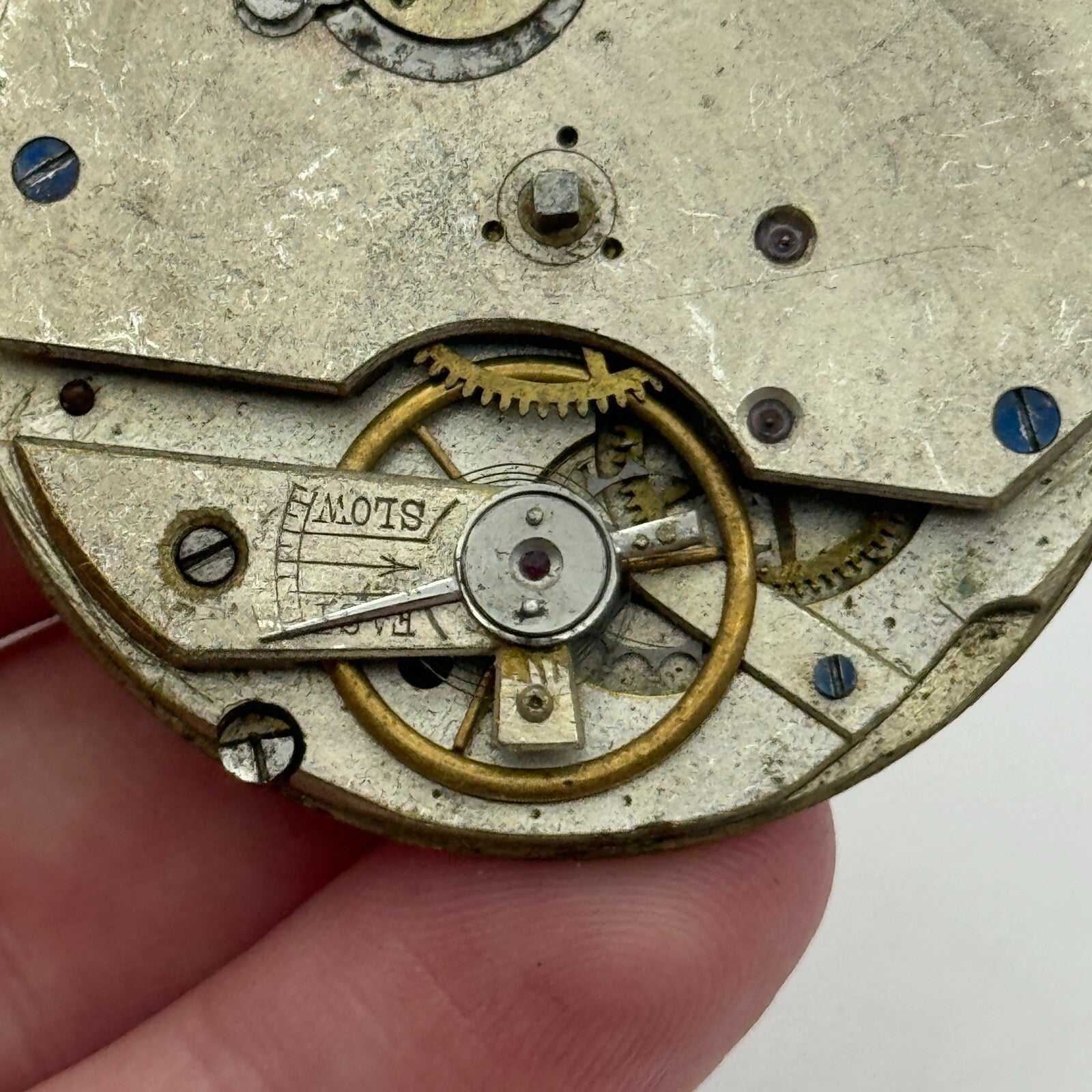 47.5mm Antique Key Wound Roman Numerals Pocket Watch Movement Dial PARTS REPAIR