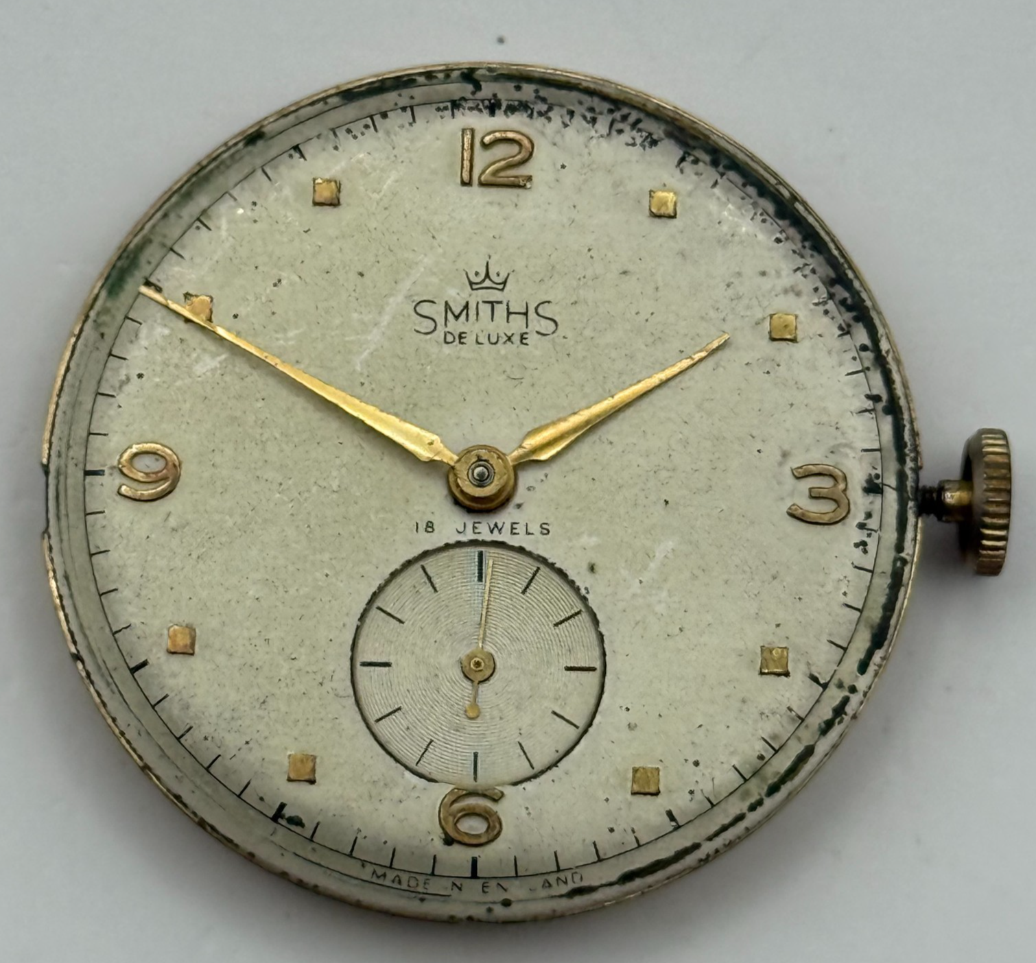 Smiths De Luxe 18 Jewels Watch Movement Manual Wind Vintage Parts Repair 32.3mm