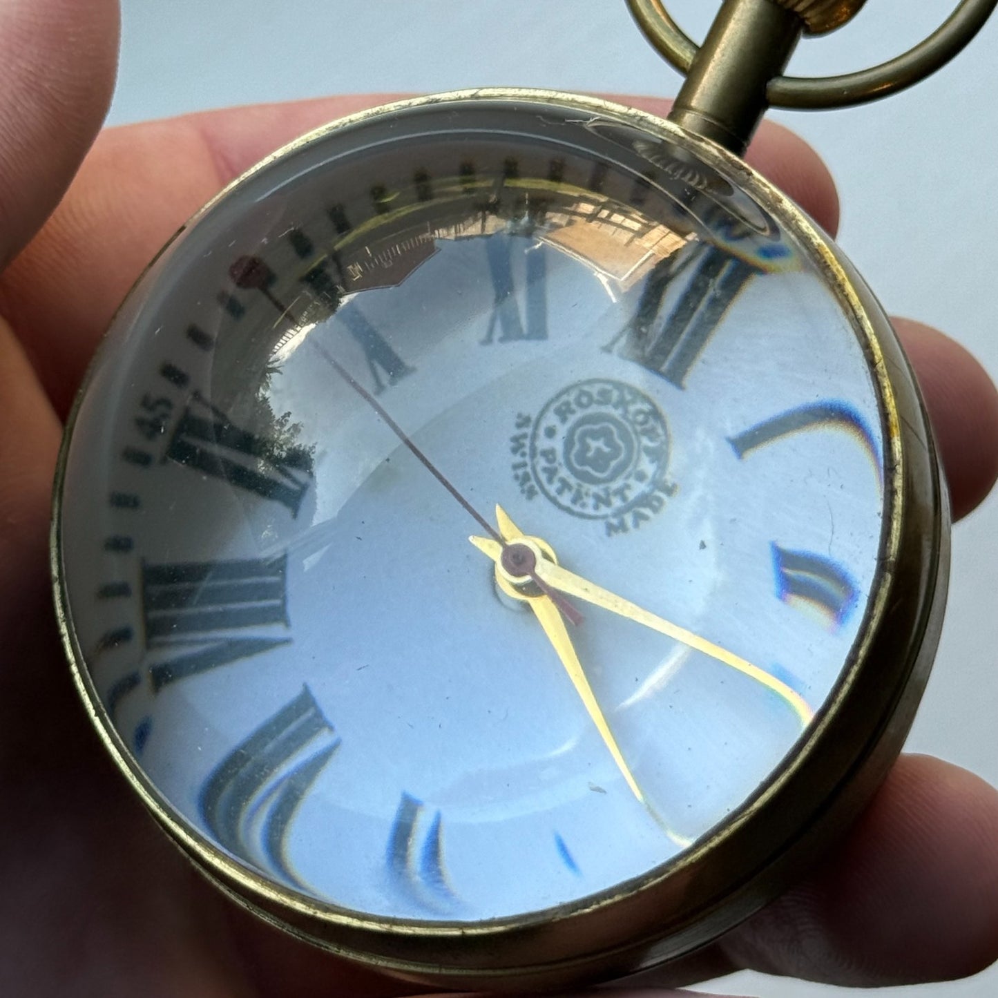 Roskopf Pocket Watch Unusual Fhf St 96 Magnifier Round Vintage To Repair Parts