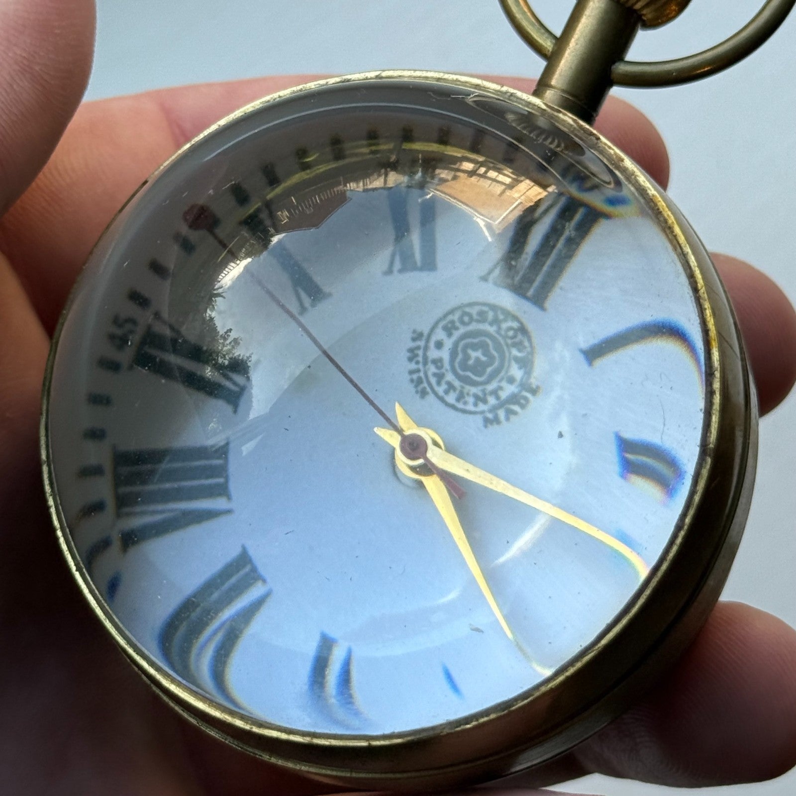 Roskopf Pocket Watch Unusual Fhf St 96 Magnifier Round Vintage To Repair Parts