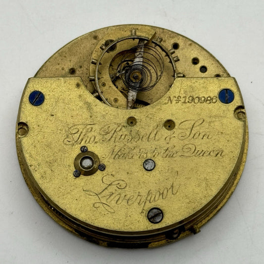 46.4mm Thomas Russell & Son Liverpool Antique Pocket Watch Movement FOR PARTS