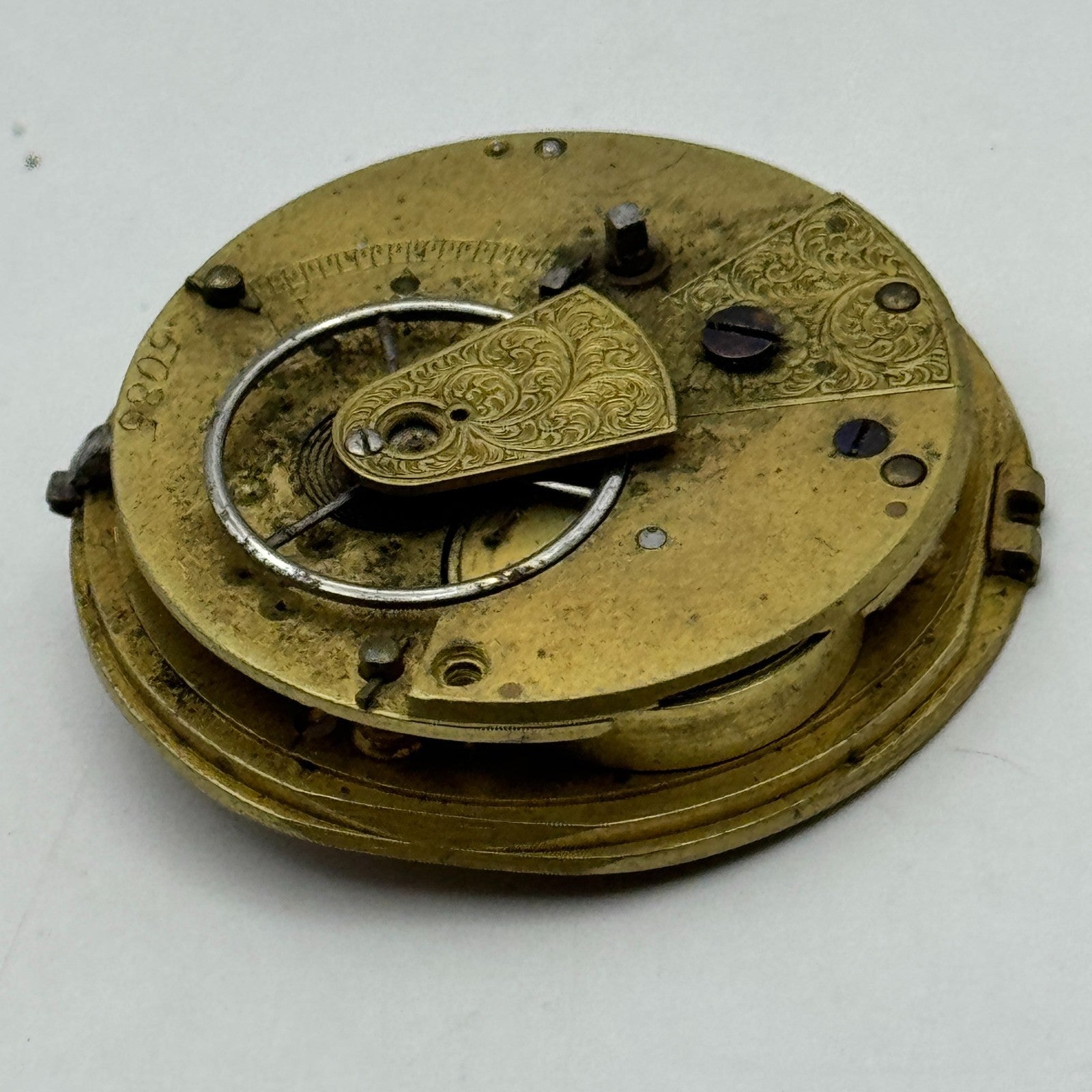 Fusee Pocket Watch Movement Antique English Key Wound Parts Repair Spares 35.7mm