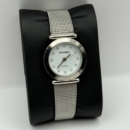Enternity Ladies Quartz Watch Crystal Markers Silver Tone Mesh Band Working 25mm