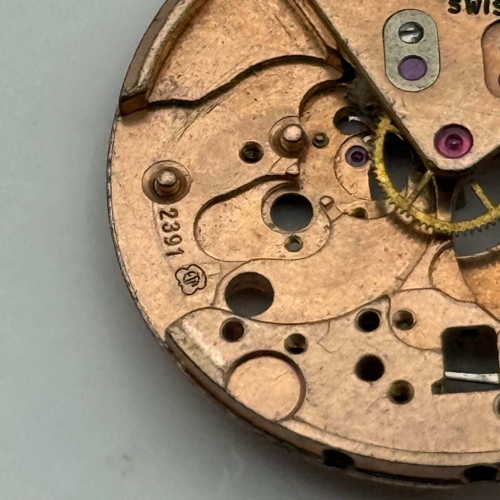 ETA 2391 Watch Movement Manual Wind Vintage Swiss Incomplete Parts Repair 25.9mm