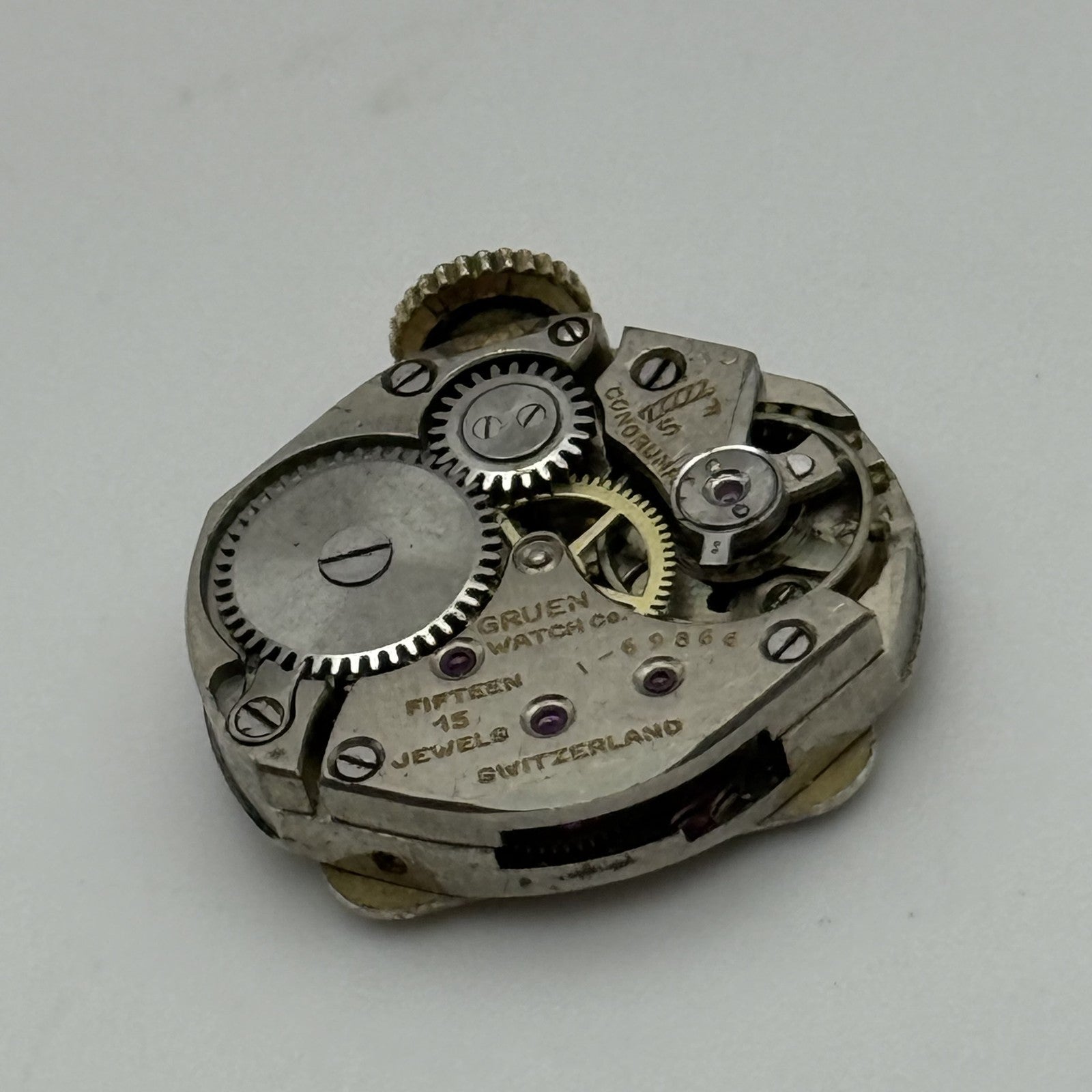 15.1mm Vintage Gruen 1-69866 Manual Wind Watch Movement PARTS REPAIR