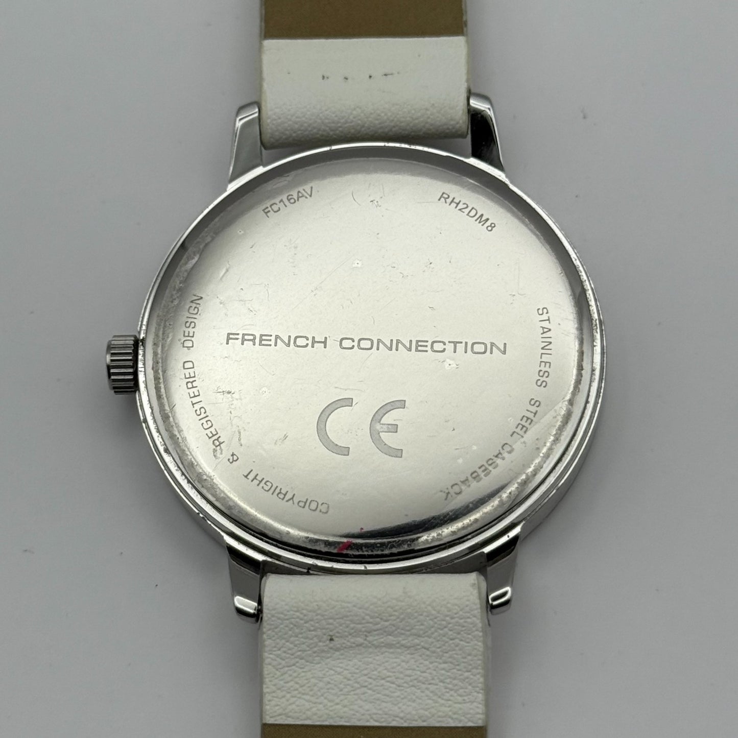 French Connection Ladies Quartz Watch White Strap Working 39mm New Battery