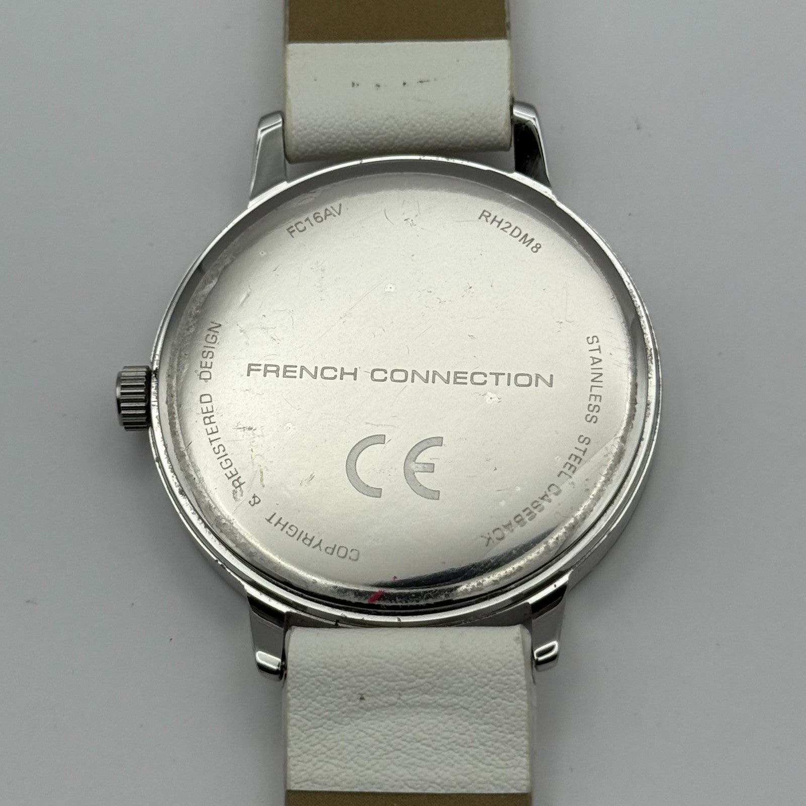 French Connection Ladies Quartz Watch White Strap Working 39mm New Battery