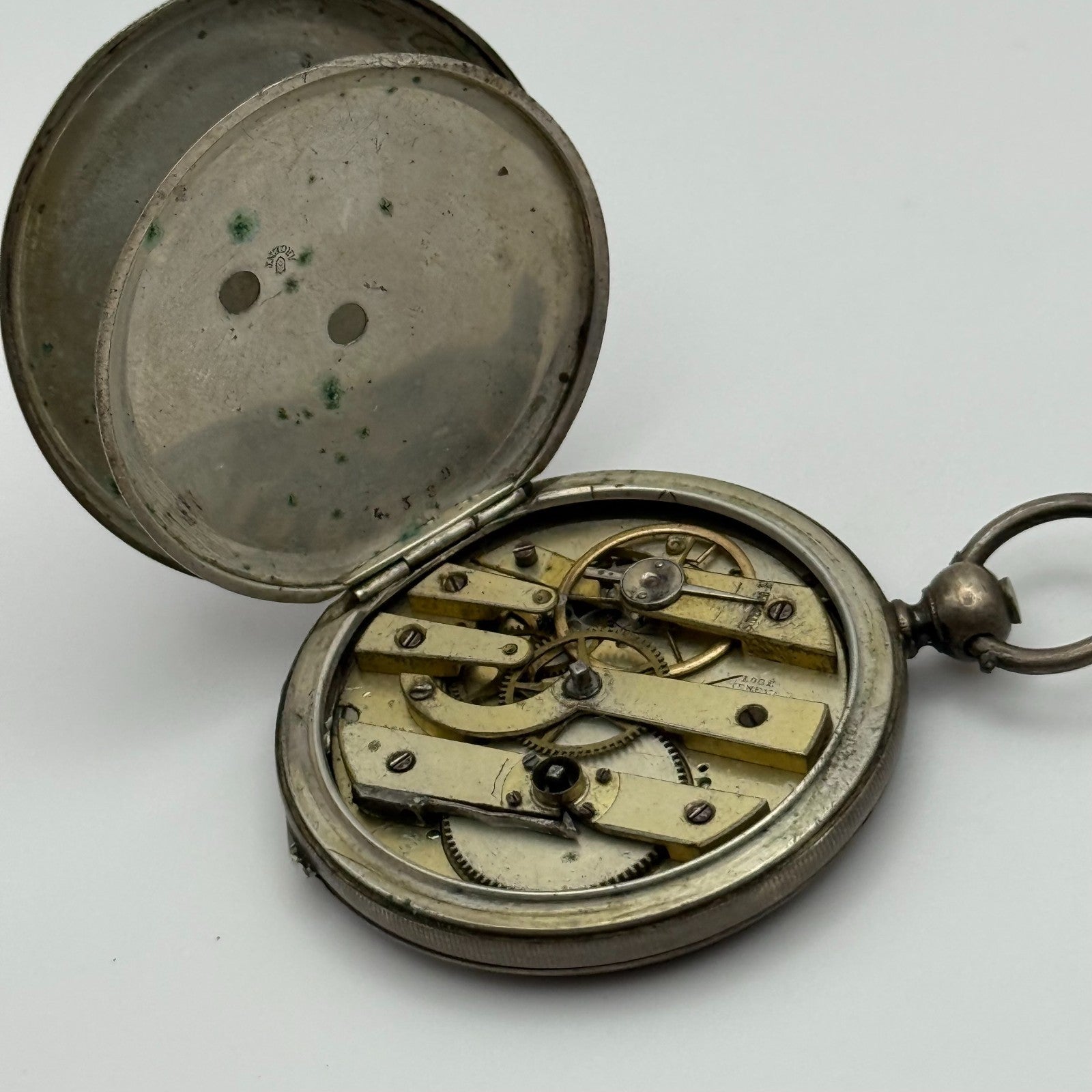 42mm Antique Argent Silver Cylinder Escapement Pocket Watch PARTS REPAIR