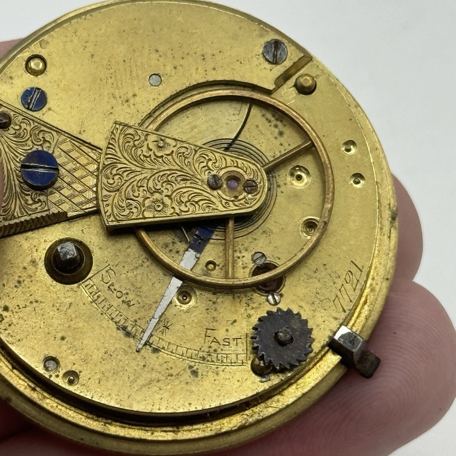 45.5mm Antique Unidentified Fusee Pocket Watch Movement - PARTS REPAIR SPARES