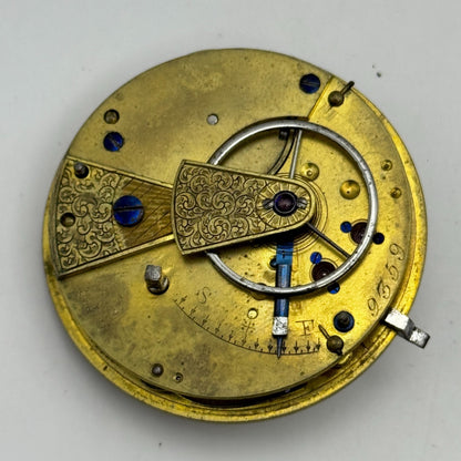 Fusee Pocket Watch Movement Antique English Key Wound Parts Repair Spares 44.3mm